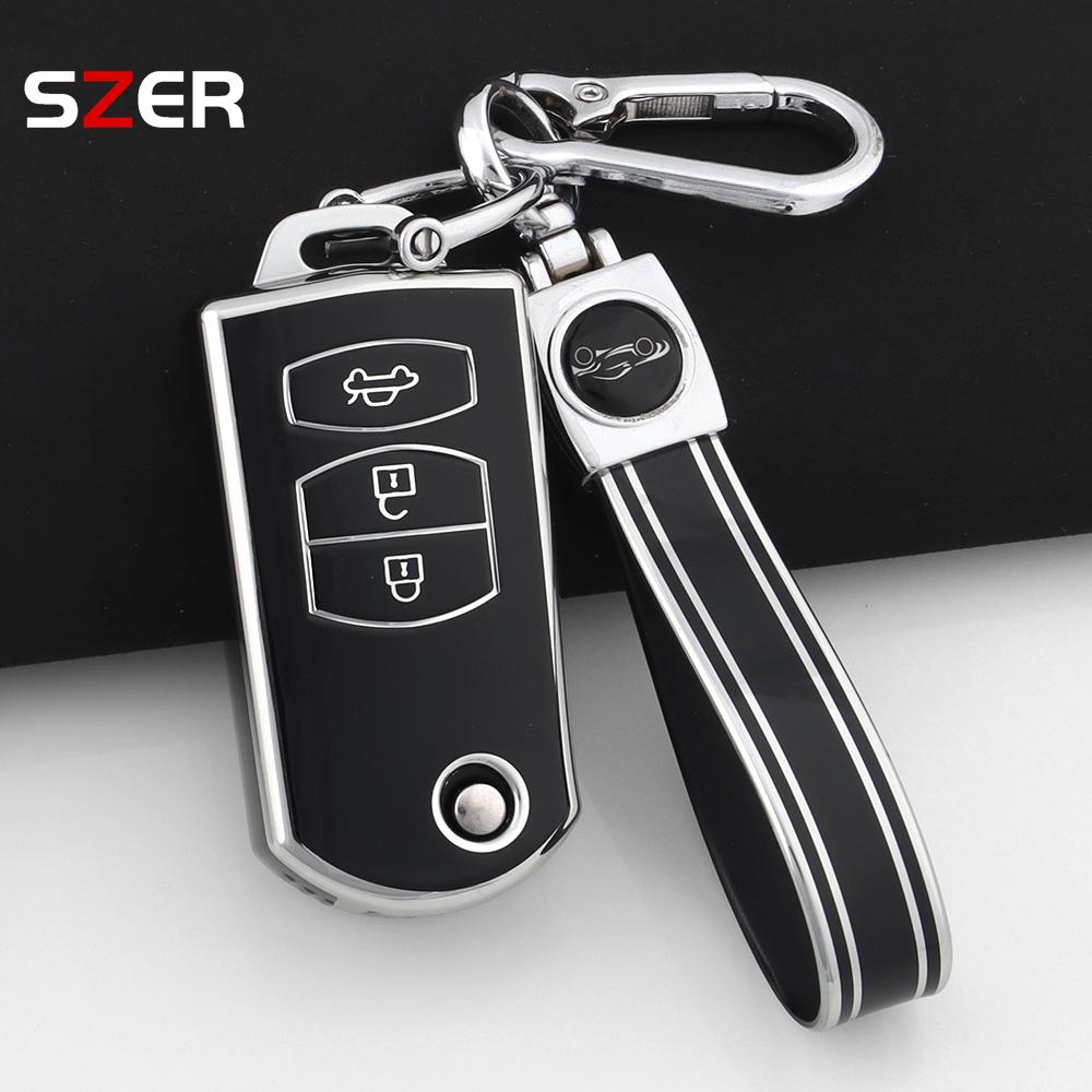 Para Mazda Demio 2 3 5 6 M3 M5 M6 Cx-5 Cx7 Cx9 Rx8 Mx5 Mpv Funda de TPU de 3 Botones Soporte Plegable Llavero Funda de Llave de Coche Sin Llave