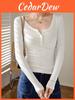 T-Shirt Damen Lässig Rundhals Weiches Rippmaterial Für Tägliches Tragen Mode