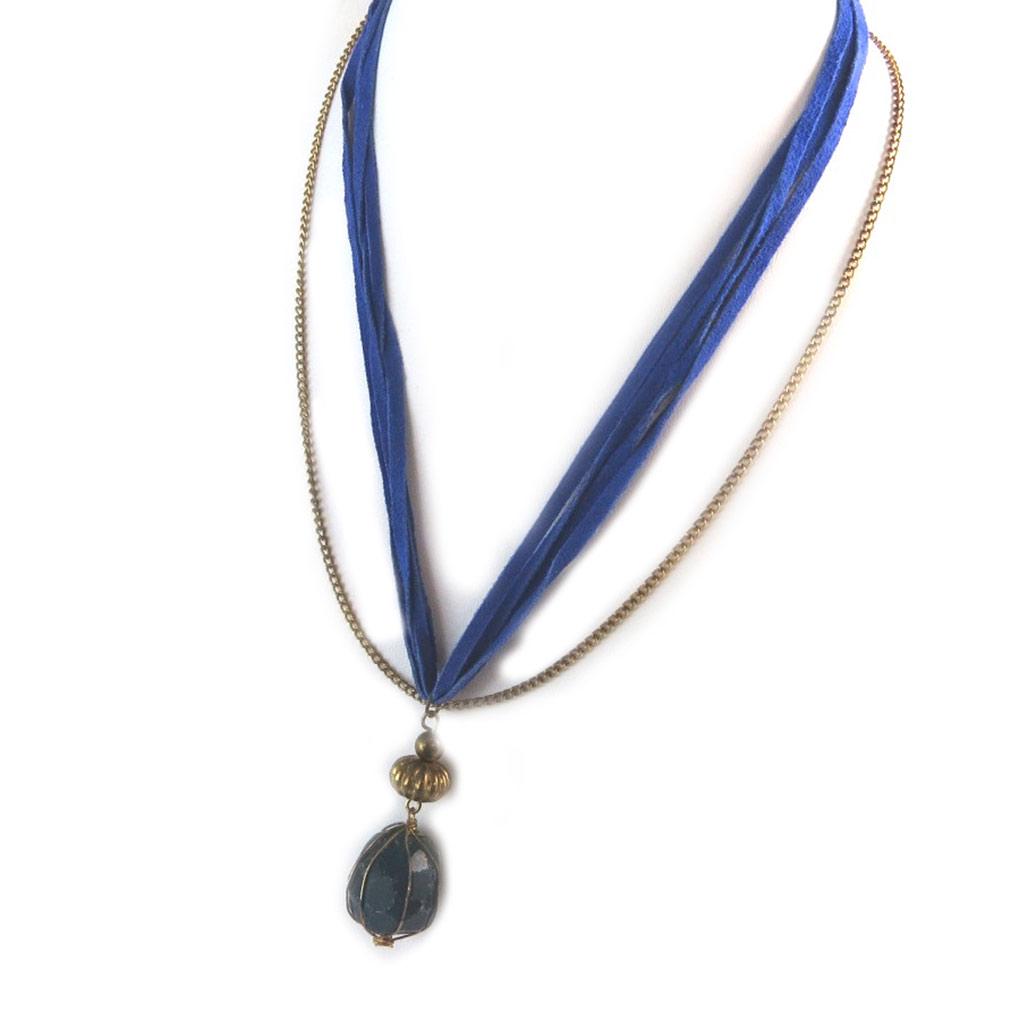 Les Trésors De Lily [N8862] - Golden Blue 'Mineralia' Necklace