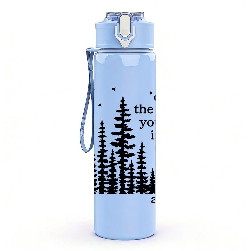 1PC Pine Forest Text Graphic 750ml Color Plastic Sports Water Bottle Leakproof Flip Straw Lid Suitable for Sports Office Home Use