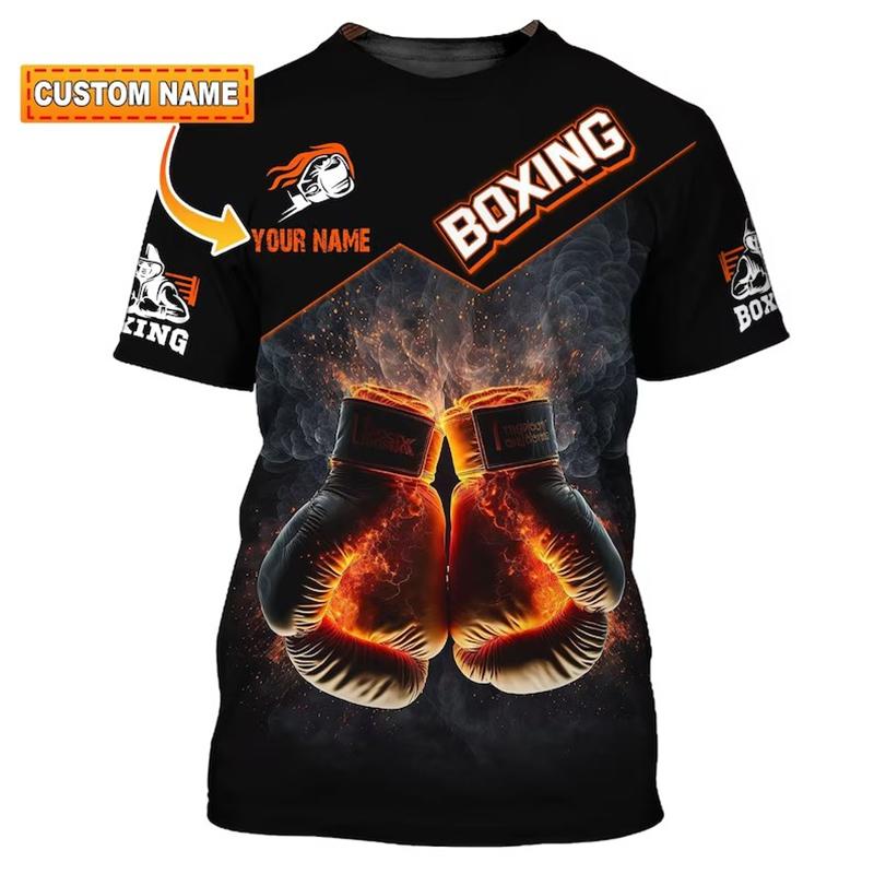 Boxing Gloves Print T-shirt Men's Clothing DIY Personality Name O Neck T Shirts Harajuku Flame Cool Streetwear 2025 Novelty Top