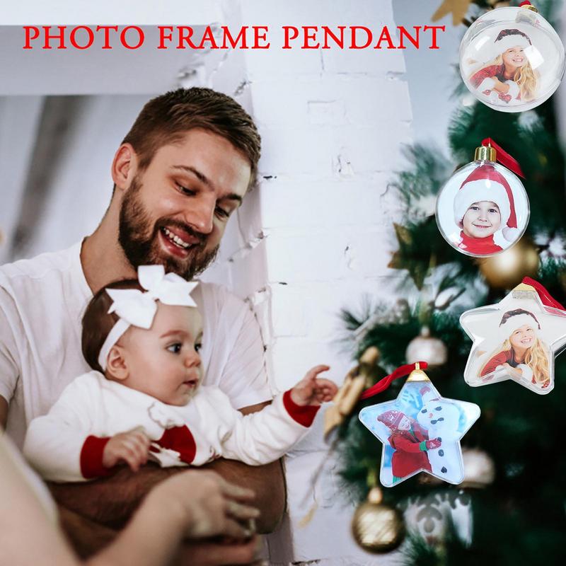 Transparent Christmas Ball Round Fivestar Photo Frame Pendant Christmas Tree Hanging Ball Picture Holder Xmas Tree Pendent