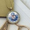 European and American New Blue Flower Round Glass Necklace, Versatile Light Luxury Fashion Ins Simple Accessory