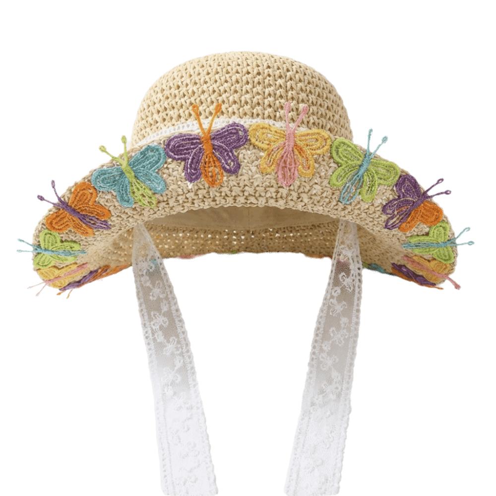 Breathable Sun Protection Straw Hat Nylon Floral Tie Lace Trim Large Brim Hat Lightweight Hollow Out Sunshade Hat Summer
