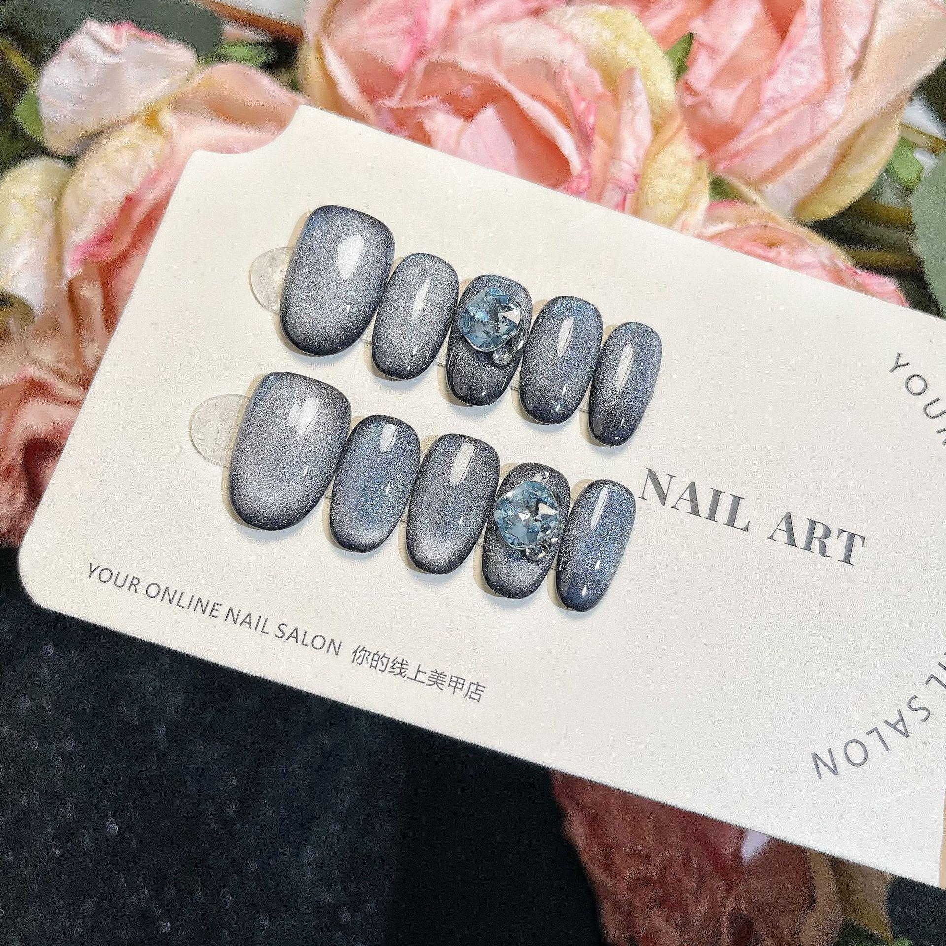 

Гелевые накладные ногти ручной работы «Темный кошачий глаз»: Блестящие, Крутые, Милые, Съемные и Многоразовые Накладные Ногти Small