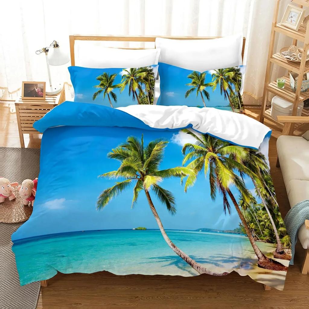 3D Print Beach Scenery Comfortable Duvet Quilt Cover Pillowcase Bedding Set Children Bedroom Decoration Home Textile