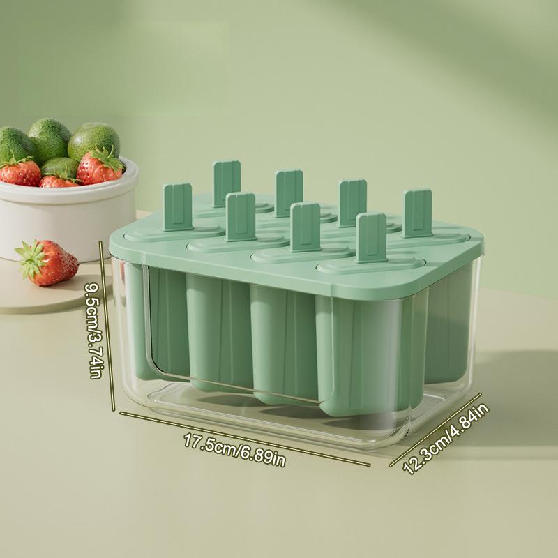 

8-Cavity Ice Mold Reusable Easy-Release Freezer Tray With Sticks Silicone Popsicles Maker For Kids Adults Home Party Kitchen