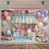 2D Ice Cream Shop Backdrop with Balloons and Flowers Photography Background