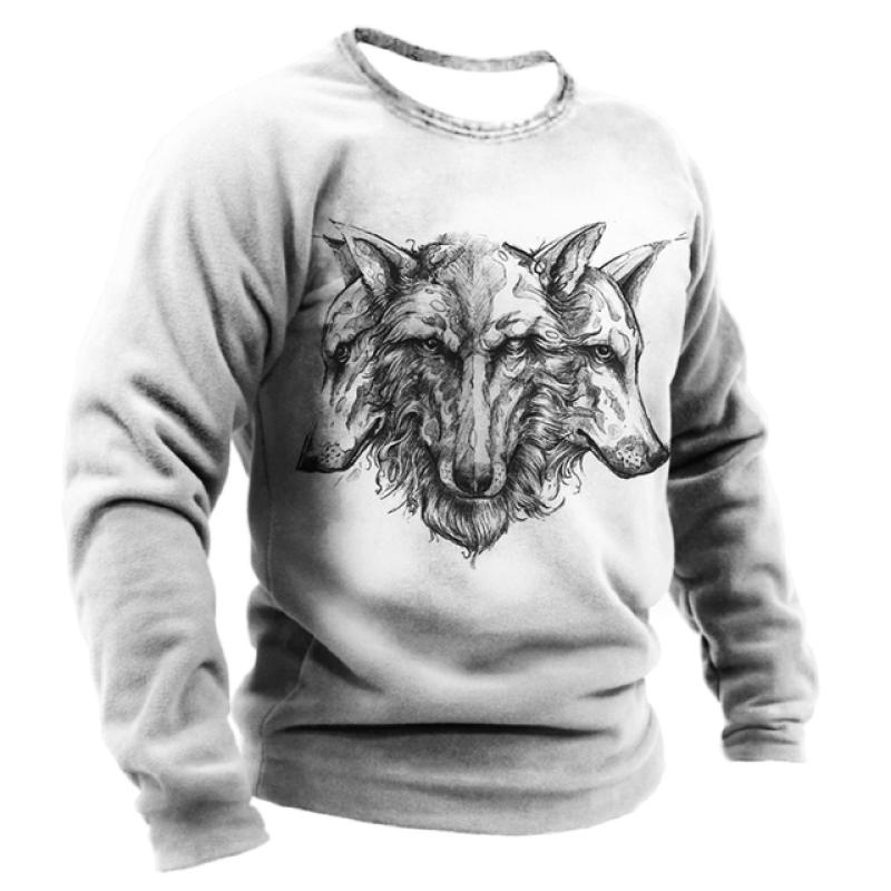 New Men T Shirt 3d Wolf Print Cotton O Neck Long Sleeve Tops Oversized Vintage Clothes Male Gothic Hip Hop Street T-shirts