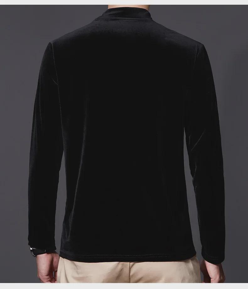 Ανδρική Χρυσή Βελούδινη Μπλούζα με Μισό Ψηλό Γιακά και Μακρύ Μανίκι για Φθινόπωρο/Χειμώνα 2022