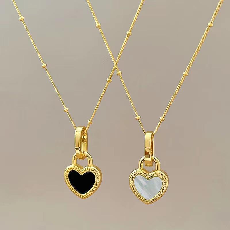 Stainless Steel Simple 2 Sides Black White Love Heart Pendant Necklace for Women Trendy Collar Jewelry Accessories Gifts