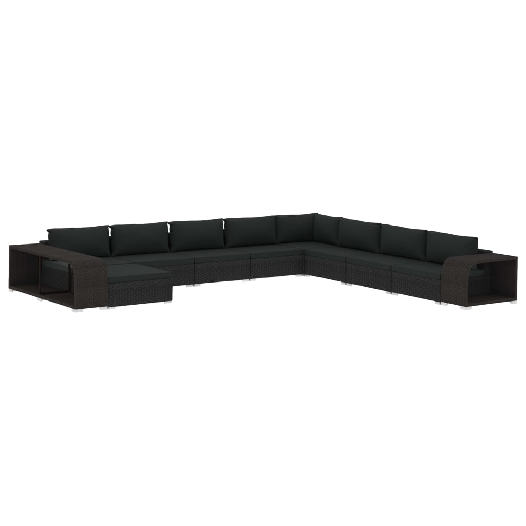 11 Piece Garden Lounge Set with Cushions Poly Rattan Black