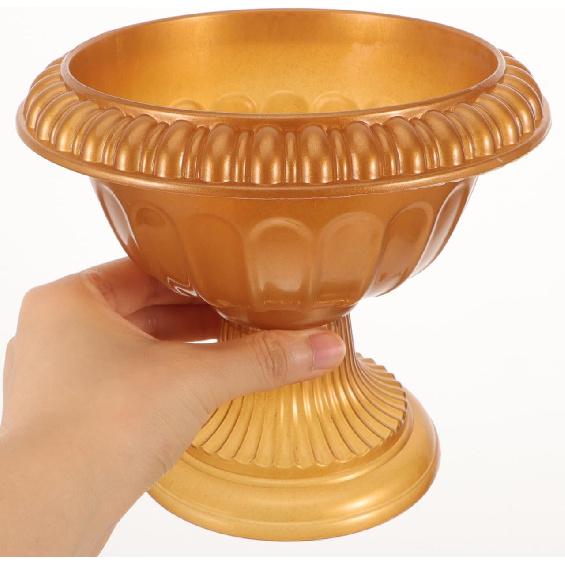 Amosfun 2Pcs Small Urn Planter Golden PVC Urn Planter Pot Stand for Wedding Anniversary Party Home Indoor Outdoor Decoration 6.49 X 6.49 X 5.90 Inch