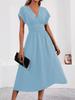 Women's 2026 Summer V-Neck Batwing Sleeve Pleated Dress