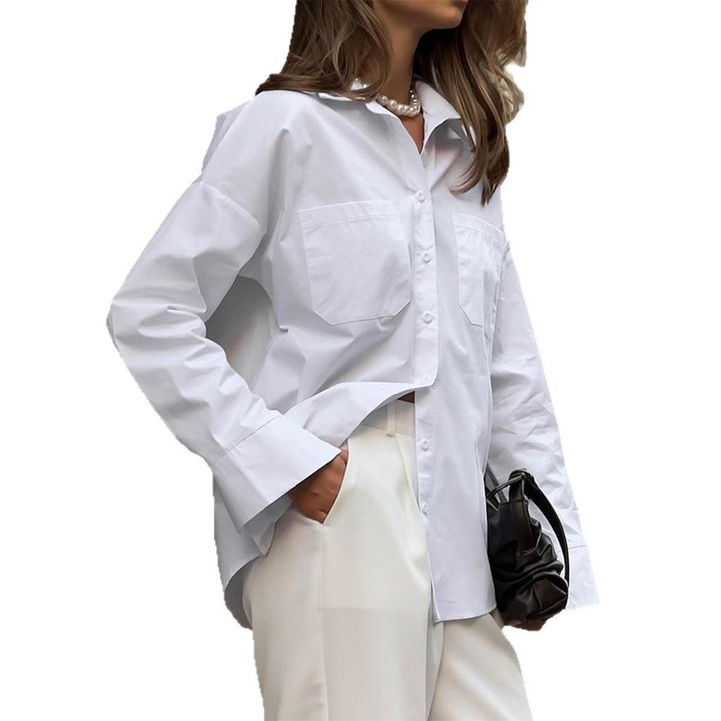 Elegant Button Solid Color Long Sleeve Cardigan Shirt Women 2025 Autumn Winter