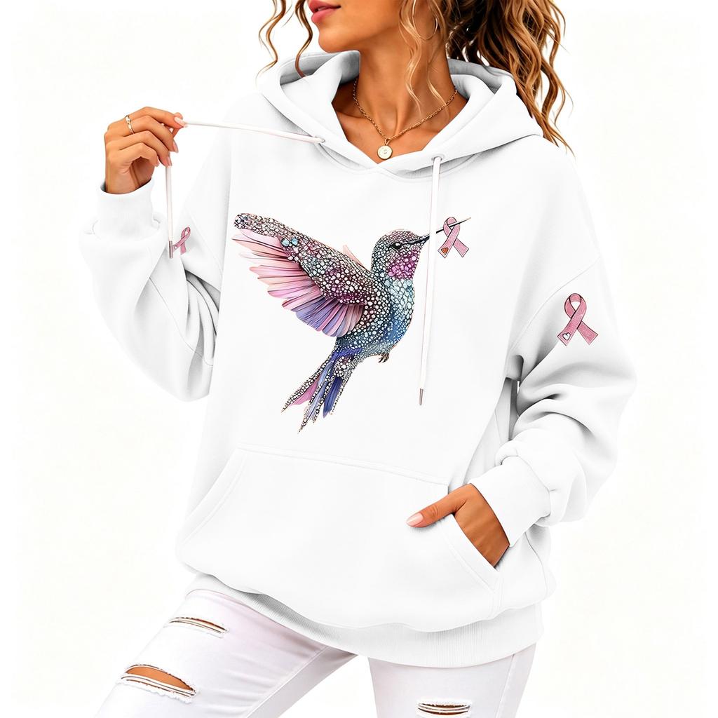 Women's Casual Loose Fit Hoodie with Hood and Breast Graphic Print for Everyday Wear