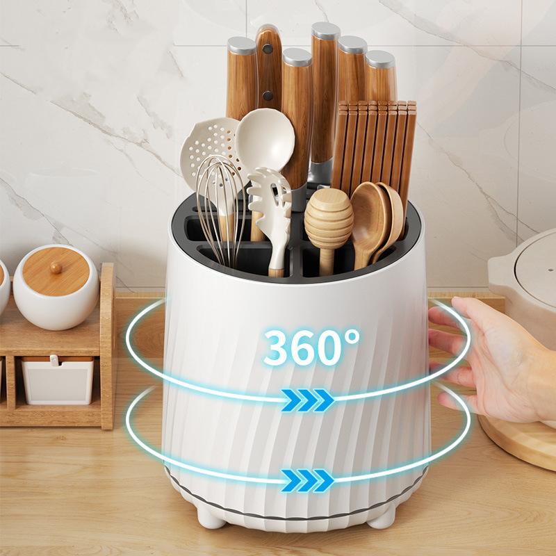 360 Grad Drehbarer Küchenmesserhalter Besteck Essstäbchen Behälter Löffel Gabel Aufbewahrungsständer Geschirr Abtropfregal Heimorganisator