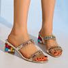 Fashion Brand Design Colorful Crystal Decoration Slides Women Summer Sexy Transparent Pvc High Heel Sandals Luxury Party Dress Shoes