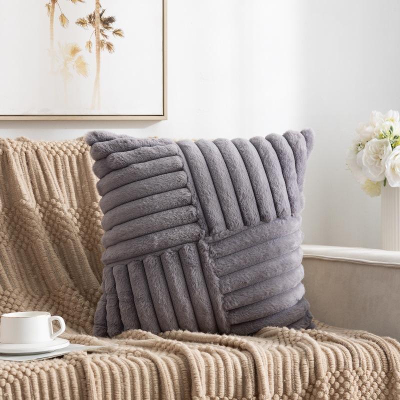 Rabbit Velvet Large Striped Pillow Cover Without Core Home Sofa Pillow Cover Rabbit Hair Quilted Bedside Cushion Cover