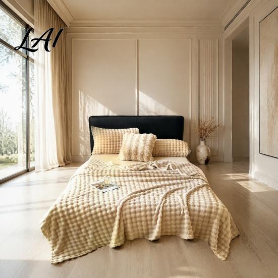 High Density Flannel Throw Soft Plush Blanket 3D Bubble Rabbit Fur Texture Thickened Thermal Comfortable Couch Throw Double-Sided Milk Velvet