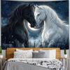 Black And White Horses Wall Tapestry Moon Night Sky Starry Field Art Decor For Living Room Bedroom Home Interior Design