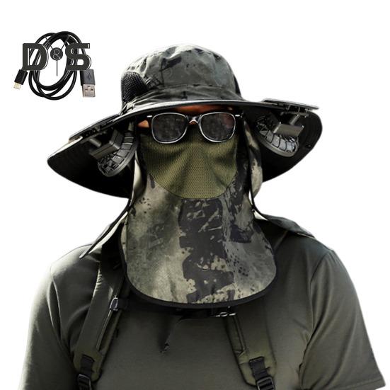 Solar-Ventilator-Hut mit Nackenklappe, LSF 50+, UV-Schutz, Hut mit 2 Solar-Ventilatoren, atmungsaktiv, für Herren, Sommer, Outdoor-Aktivitäten, Angeln, breite Krempe