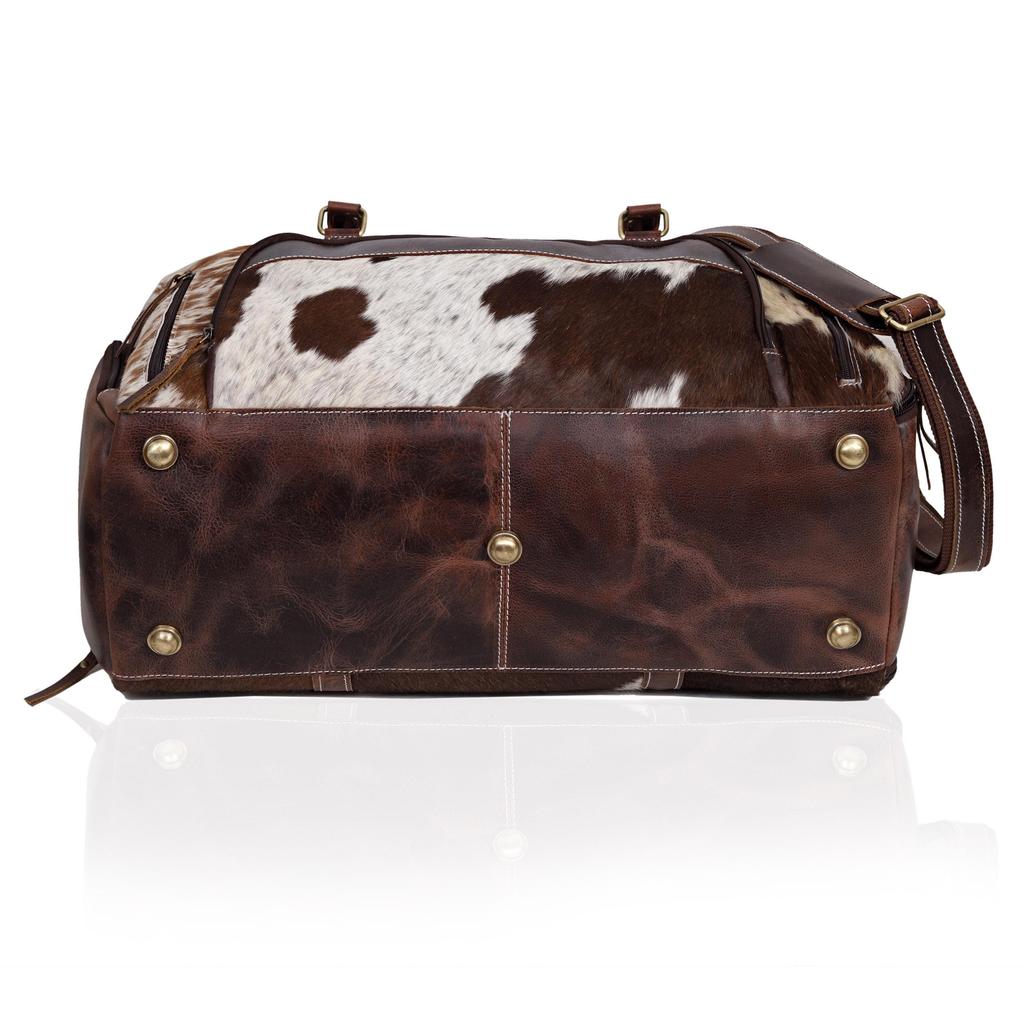 Handmade Cowhide & Hair-On Leather Duffle Bag: 22" Weekender Holdall