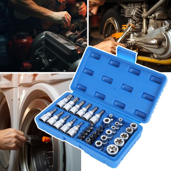 Universal Impact Socket Set, E10-E24 External Torque Socket Kit, Wrench Impact Socket, Metric Socket Set Auto Repair Tool (19Pcs/Set, 34Pcs/Set)