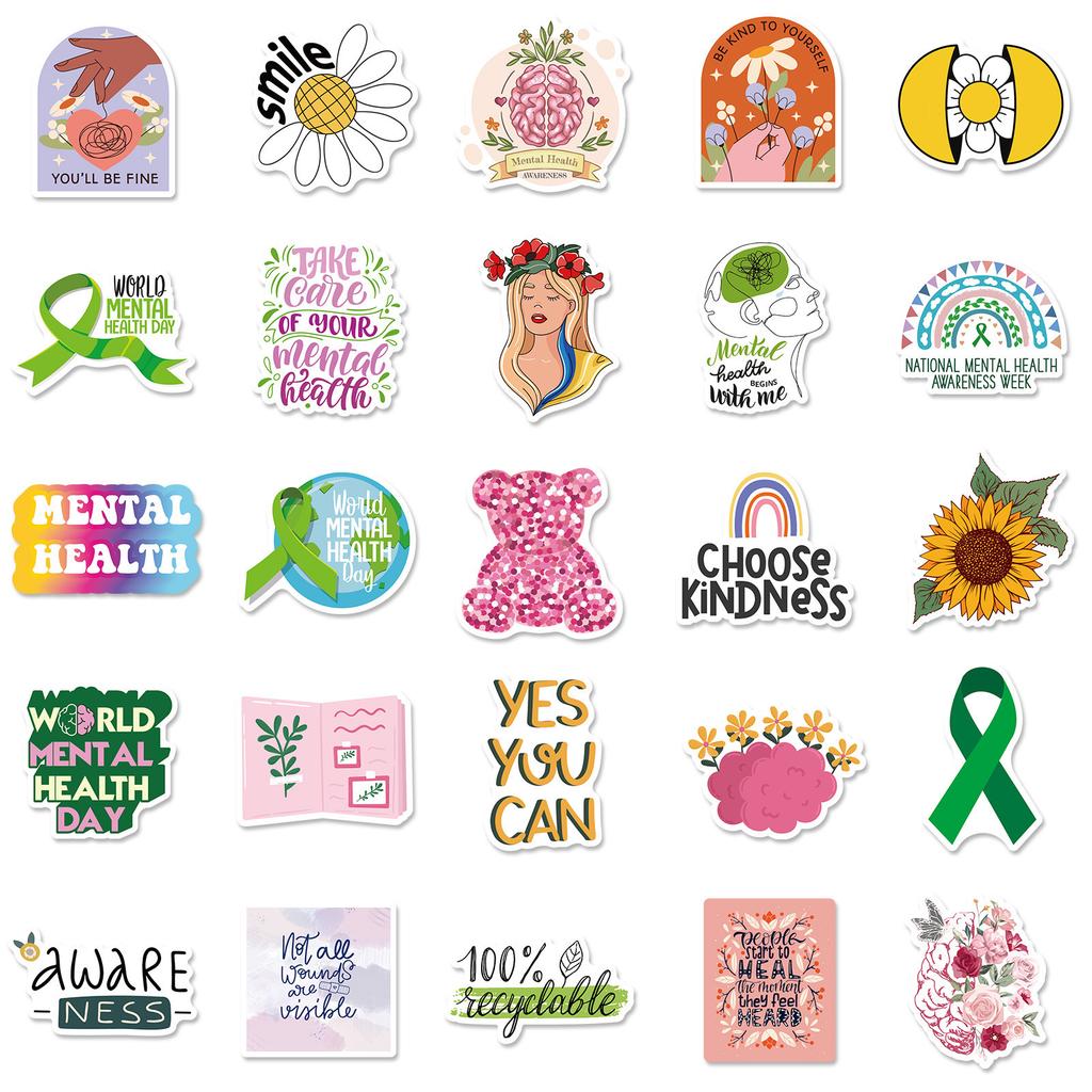 50 Mental Health Stickers Knowledge Education Stickers Suitcase Guitar Laptop Helmet Refrigerator Stickers