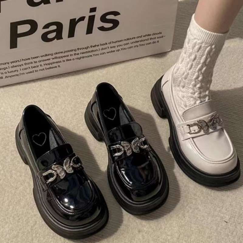 British style small leather shoes for women Mary Jane 2025 new platform one-pedal loafers versatile butterfly buckle women's single shoes