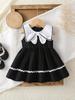 Girls' Dress with 3D Bowknot and Knot Design, Stand Collar A-Line Shape, Elegant and Refined Silhouette, Perfect for Walking, School Events, Parties