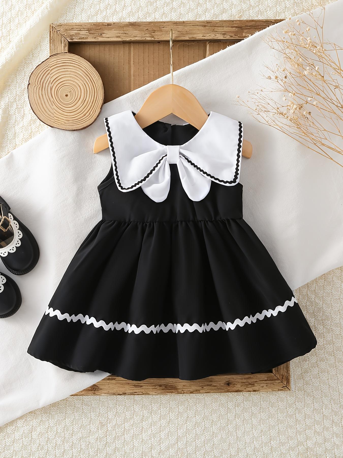 

Girls Dress with 3D Bowknot and Knot Design, Stand Collar A-Line Shape, Elegant and Refined Silhouette, Perfect for Walking, School Events, Parties 2-3Y чорний