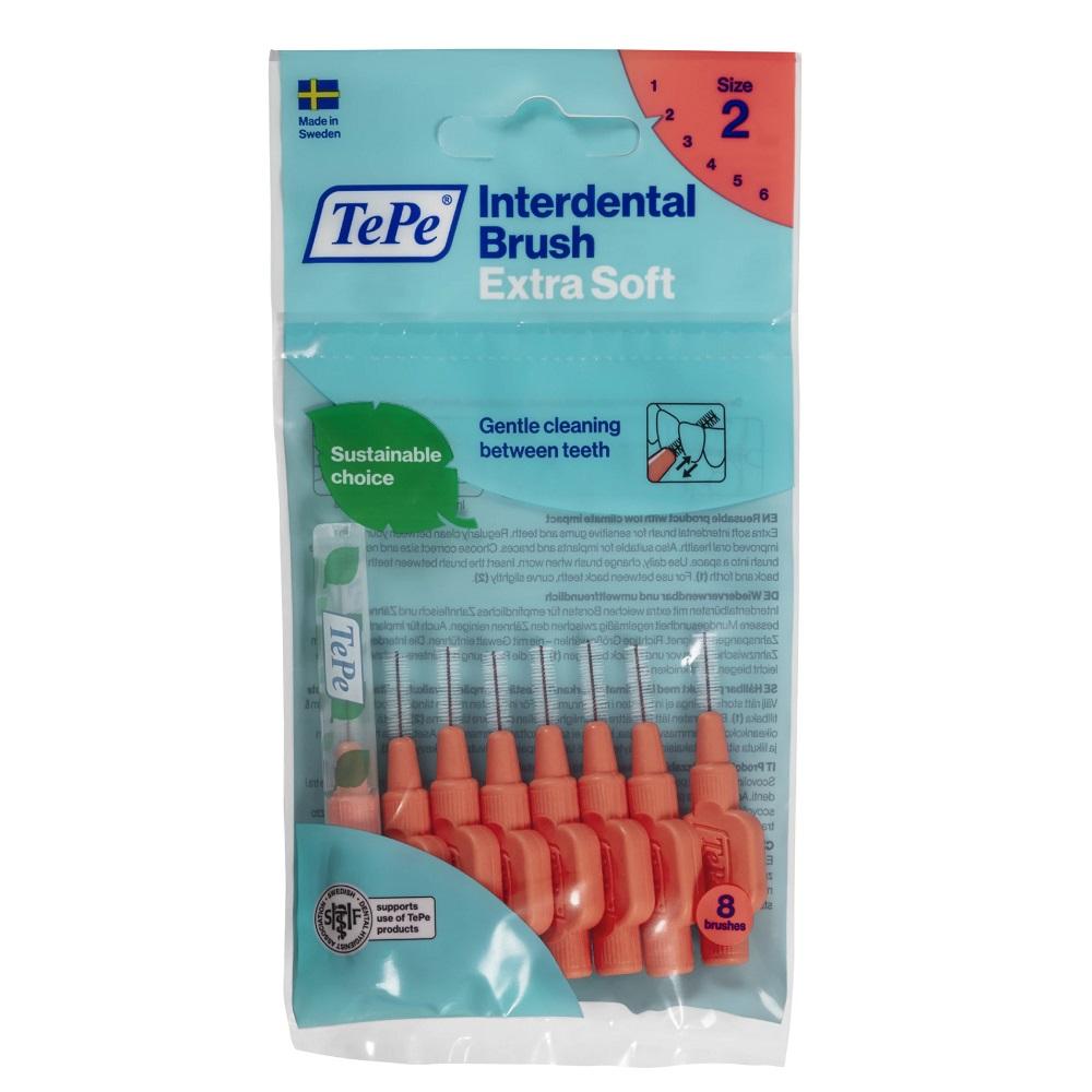 TePe GentleCare Interdental Brushes, Extra Soft 0.5mm, Light Red, 8-Pack for Sensitive Oral Hygiene