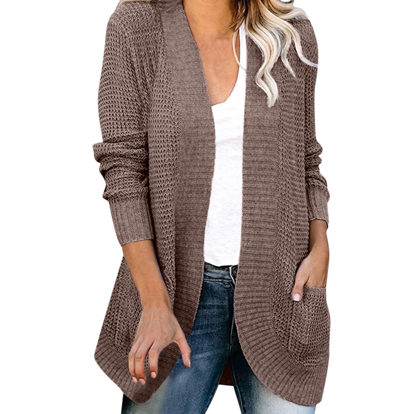 

Женский повседневный свободный однотонный кардиган с длинными рукавами и большим карманом, свитер, кардиган, пальто XXL кофейный