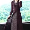 Elegant Faux Two-Piece Plus-Size Cheongsam Dress with Long Sleeves and Split Skirt