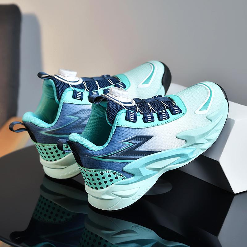 Children's Rotating Button Mesh Blue Sneakers Casual Sneakers Boys Running Shoes Student Dad Shoes One Piece 2025