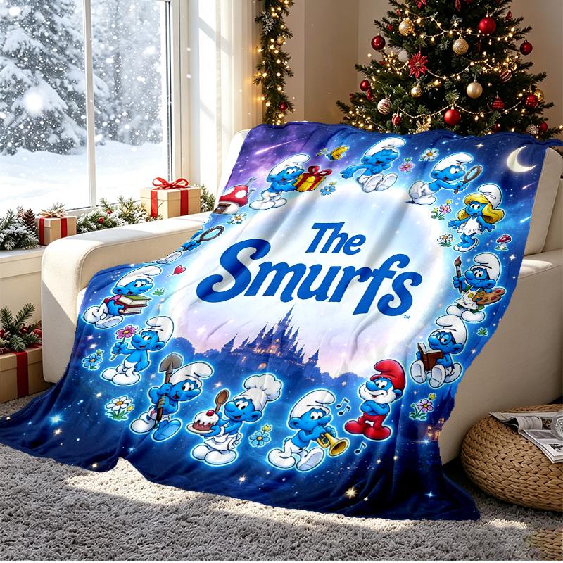 Blue Smurfs Pattern Blanket for Home Decoration, Bed, Sofa, Car Travel, Camping, Suitable for All Seasons, Birthday Christmas Gift