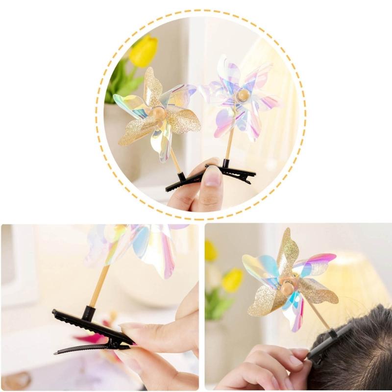 Children Windmill Hair Clip Colorful Duckbill Hairpin Girls Cute Plastic Barrettes Hair Clip Birthday Festival Gift