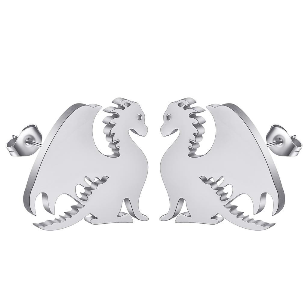 Punk Black Western Dragon Ear Stud Trend Men Stainless Steel Earrings for Women Personalize Rock Hip Hop Streetwear Jewelry Set