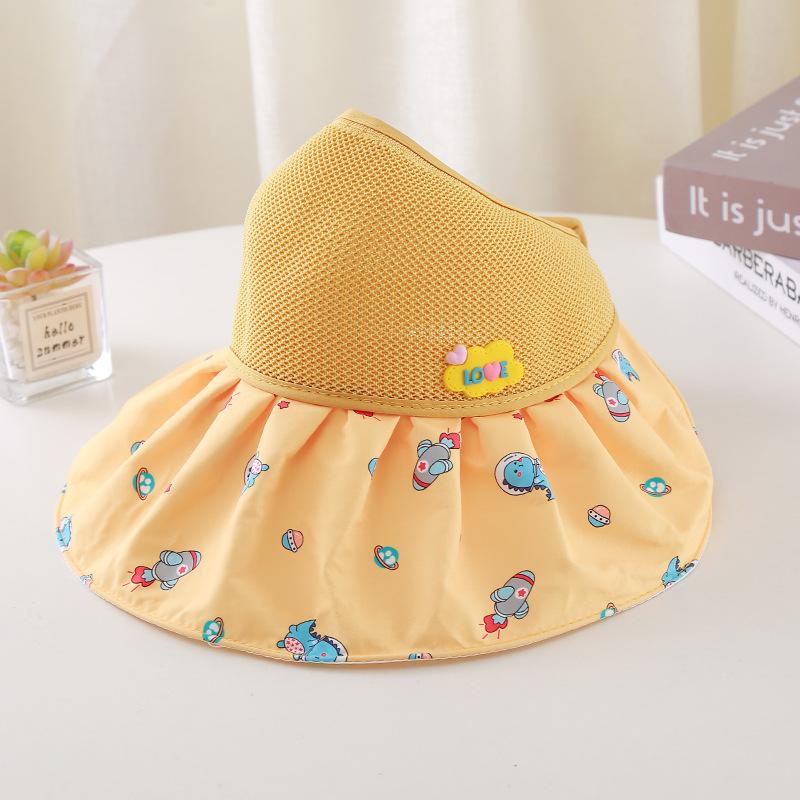 Children'S Sun Hat Summer Sun Protection Empty Top Hat Knitted Splicing Big Edge Hat Cute Dinosaur Spaceship Adjustable