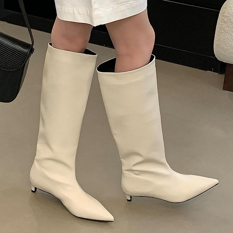 Fashion Brown Footwear Female Slip On Shoes Knee High Boots For Ladies Fashion Pointed Toe Women Ankle Western Boots With Low Heel Shoes