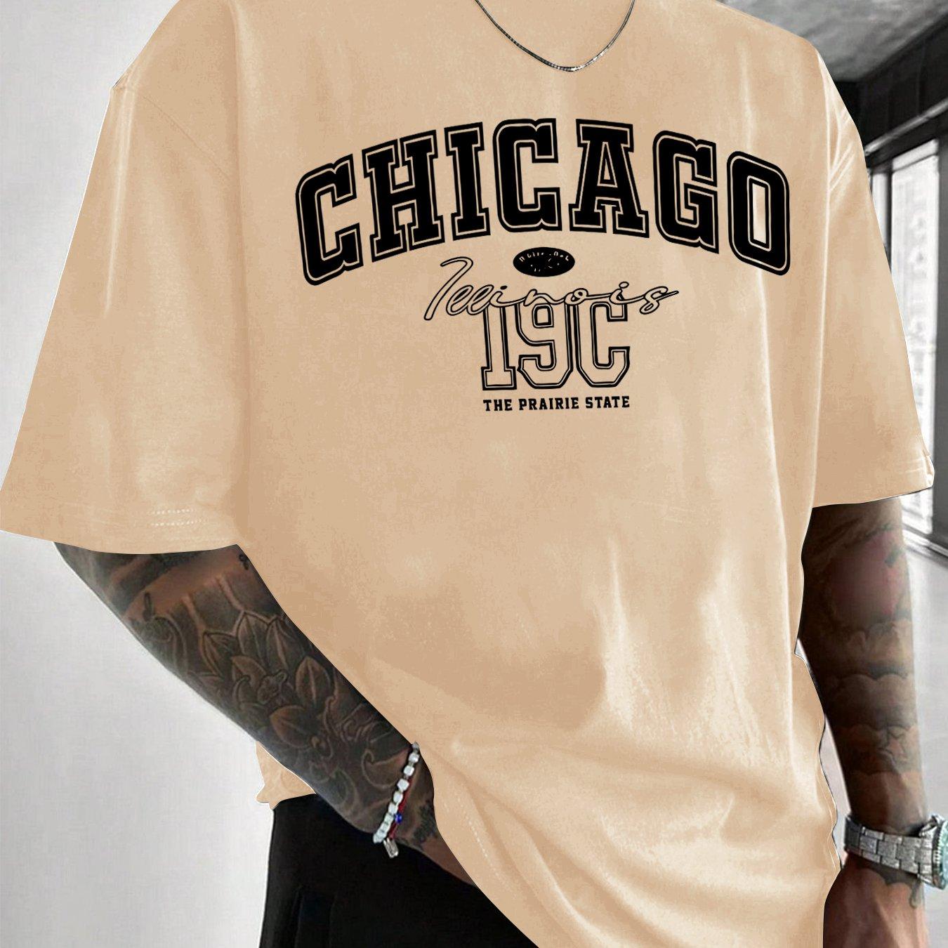 

Chicago Minimalist Letter Print Design Summer Short-Sleeve T-Shirt, Casual And Stylish, Perfect for Everyday Wear L абрикосовый