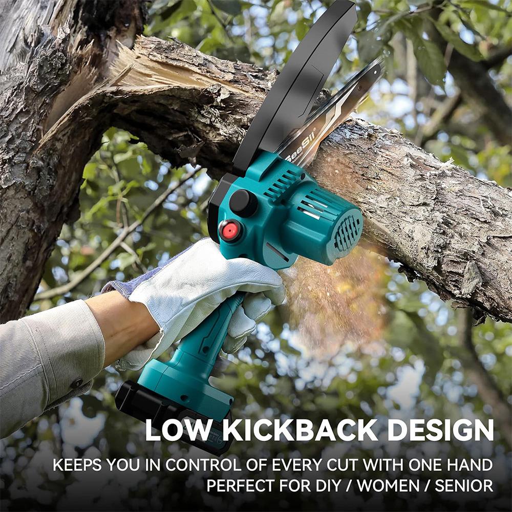 Seesii 6‘’ Cordless Electric Chainsaw Rechargeable Chain saw Woodworking Garden Pruning Saw Handheld for Makita 18V Battery pin