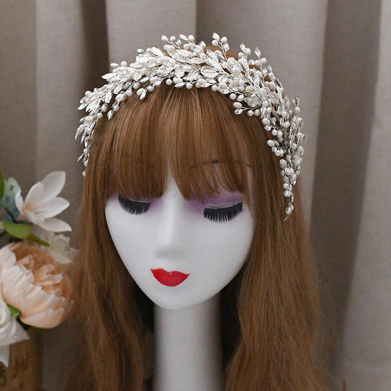 SLBRIDAL Luxury Handmade Flexible Rhinestones Crystals Pearls Wedding Tiara Headband Bridal Crown Women Hair Accessories Jewelry