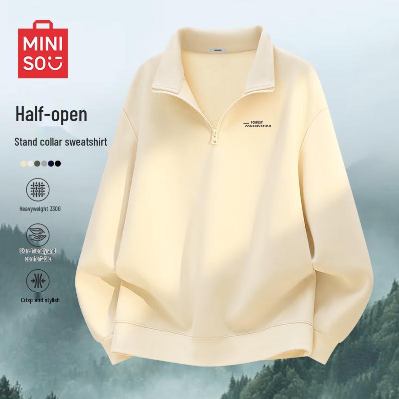 MINISO Men's Fleece-Lined Half-Zip Stand Collar Sweatshirt