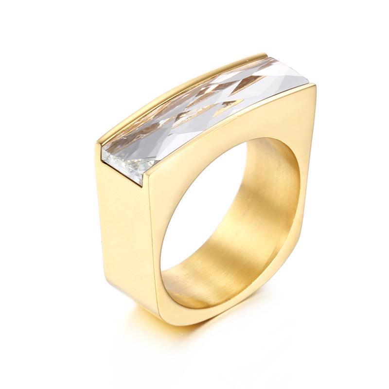 European-American Minimalist Gold Stainless Steel Multicolor Gemstone Ring for Women