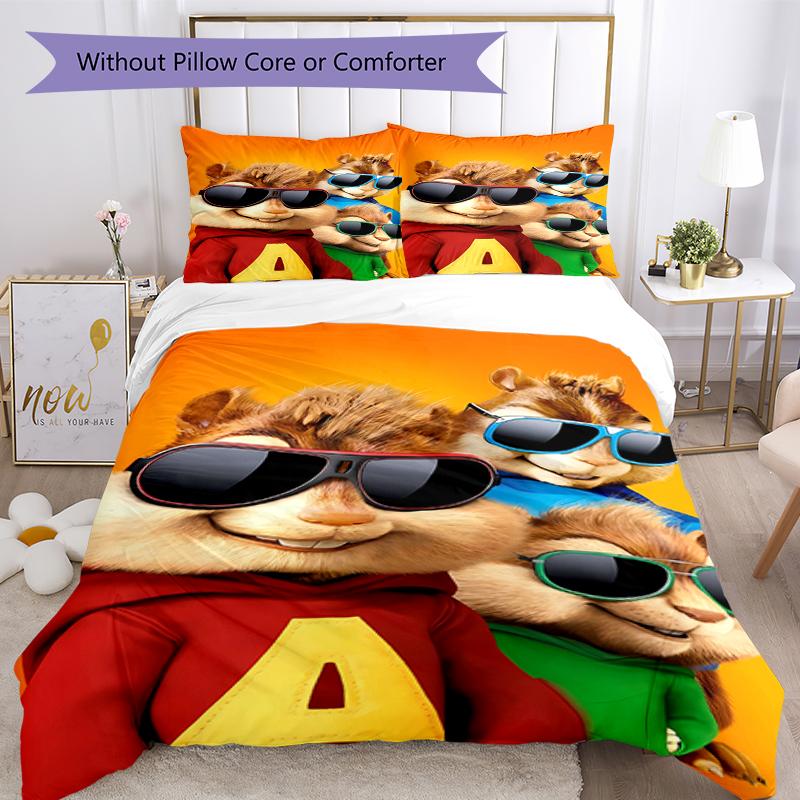 3-teiliges Alvin und die Chipmunks Bettwäsche-Set Bettbezug Verschluss Enthält 1 Bettbezug & 2 Kissenbezüge, Weich und Bequem für Alle Jahreszeiten.