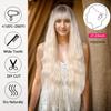 HAIRCUBE Long Wavy Synthetic Wigs Light Blonde Ombre Wigs for Women With Bangs Natural Hairline Heat Resistant Fiber Wig Daily