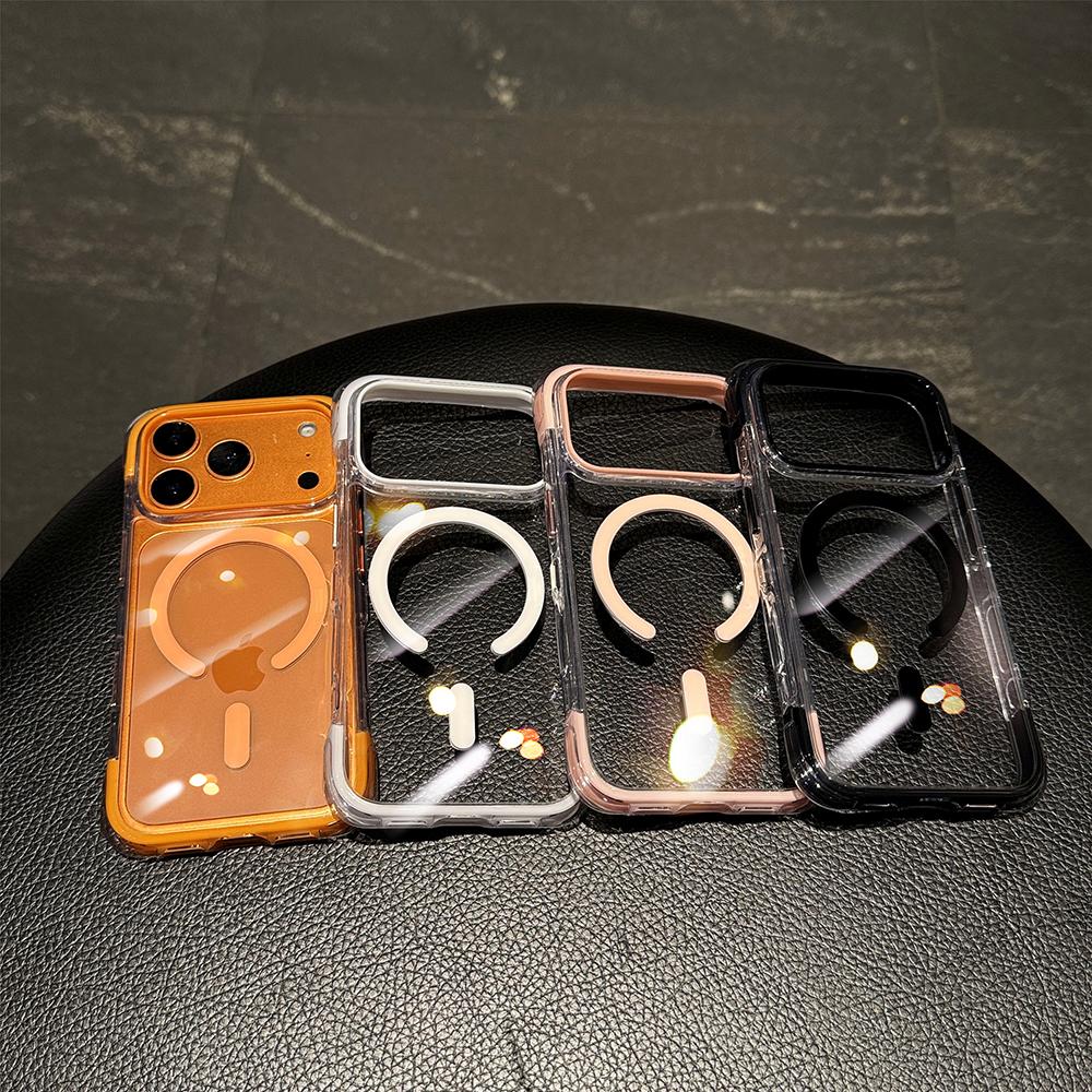 Two Tone Airbag Four Corner Transparent For Magsafe Case For iPhone 17 16 15 Pro Max Magnetic Charge Shockproof Cover