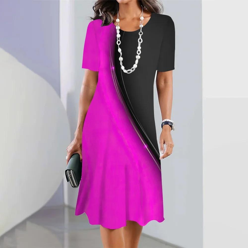 Elegant Fashion Short Sleeve T-shirt Dress Beach Vacation Midi Dresses Women 3d Print Clothing